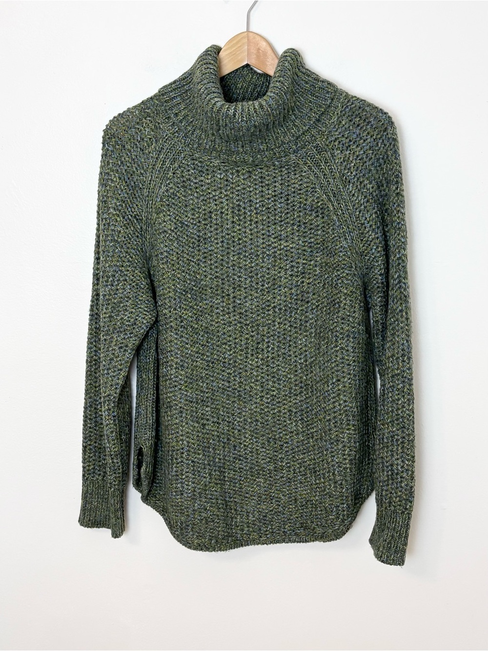 prAna Callisto Turtleneck Sweater L Green Olive Wool Alpaca Blend Hygge Granola